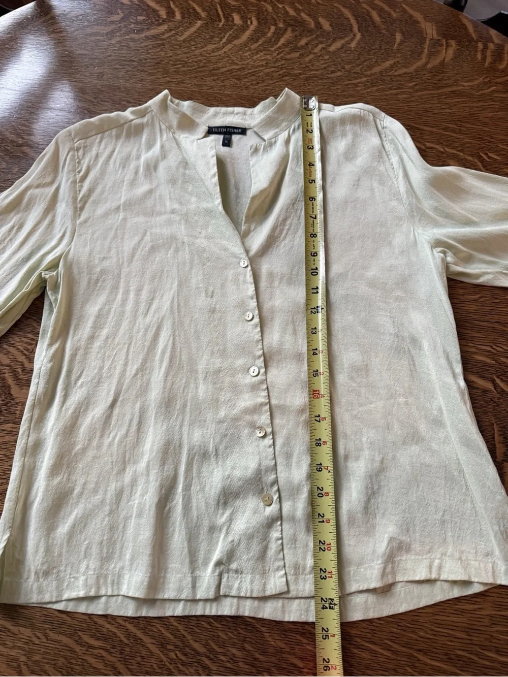 Eileen Fisher 100% Silk Button Up Blouse Light Green